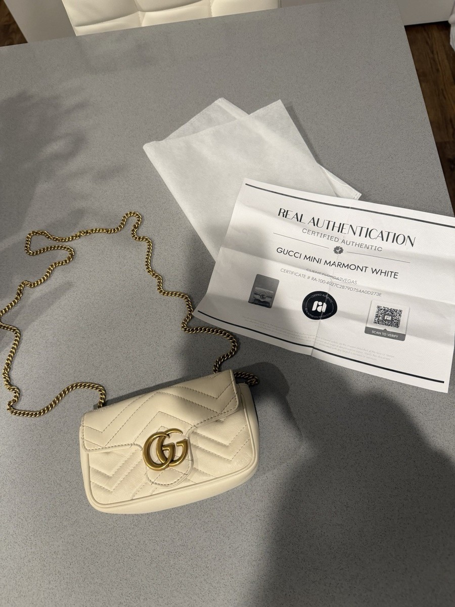 Gucci Marmont Super Mini White Quilted Shoulder Bag Gold Chain