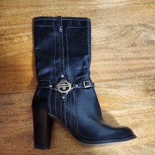 RIVER ISLAND UK SIZE 6 EU 39 WOMENS BLACK REAL LEATHER KNEE HIGH HEELED BOOTS