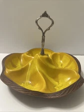 Vintage California Sequoia Ware MCM Serving Tray Nuts Candy 608 USA Yellow