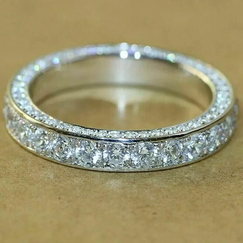3Ct Round Cut Moissanite Full Eternity Wedding Band Ring 14k White Gold Plated