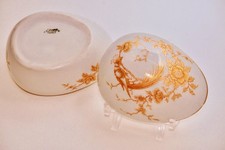 VINTAGE porcellana francese LIMOGES UOVO età dorata pavone gallo oro