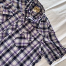 Vintage Mens Wrangler Pearl Snap Button Down Purple Plaid Shirt Western 2XL