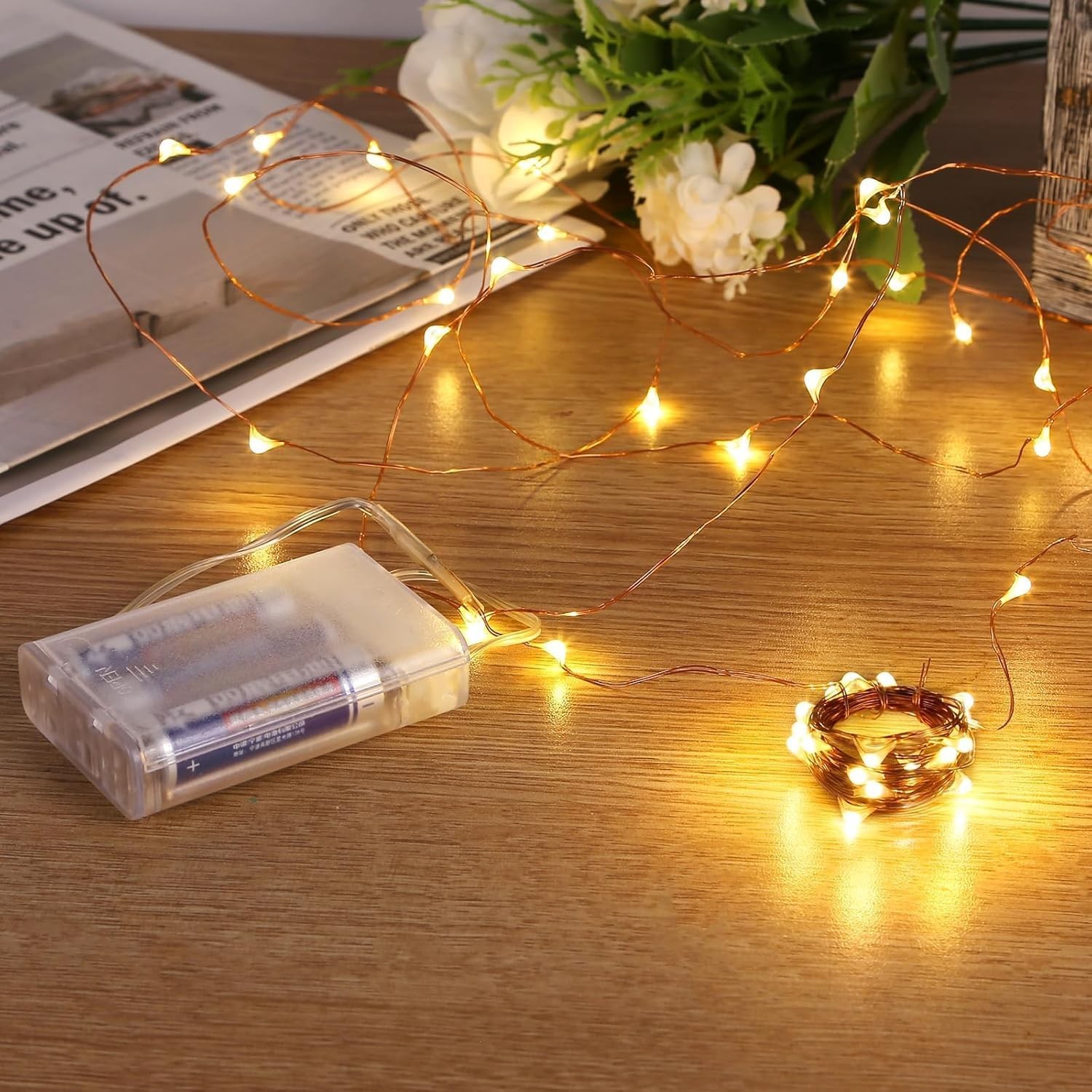 Sanniu Led String Lights, Mini Battery Powered Copper Wire 1 Pack, Warm White
