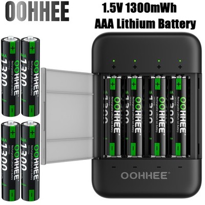 8Pack AAA 1.5V 1300mWh Rechargeable Lithium Battery with 4-slot Thin Charing Box