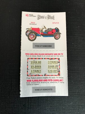 1912 Bearcat  Stutz Instant Lottery Ticket, issued 1977, no cash value