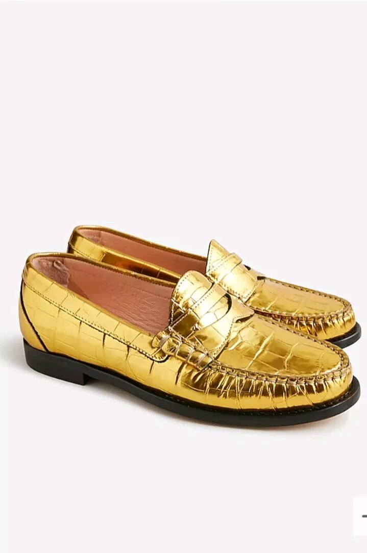 Winona Penny Loafers Gold Croc-Embossed Metallic Leather