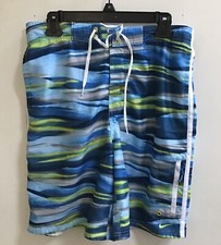 NIKE BLUE MEN SWIM TRUNKS SIZE M POCKETS DRAWSTRING HOOK/LOOP FLY BEACH HAWAII
