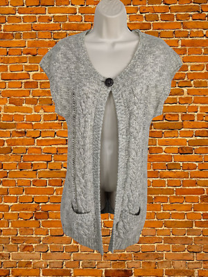 FAT FACE UK 12 GRAUER CARDIGAN PULLOVER EINKNOPF ÄRMELLOS FREIZEIT STRICK DAMEN
