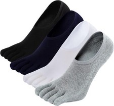 Hellomamma Toe Socks for Men No Show Running 10-13, Multicoloured 4 Pairs
