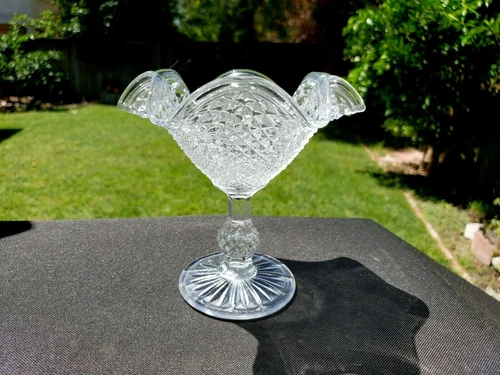 Westmoreland ENGLISH HOBNAIL CLEAR CRIMPED ROUND COMPOTE 5 3/4" TALL x 6" WIDE