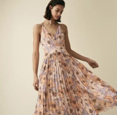 NEW Reiss Corinne Pleated Floral Maxi Midi Dress Size 40 US