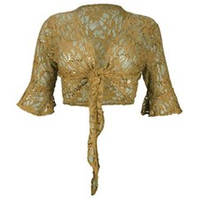 Womens Ladies Plus Size 3/4 Sleeve Floral Lace Sequin Bolero Tie Up Shrug 12-26