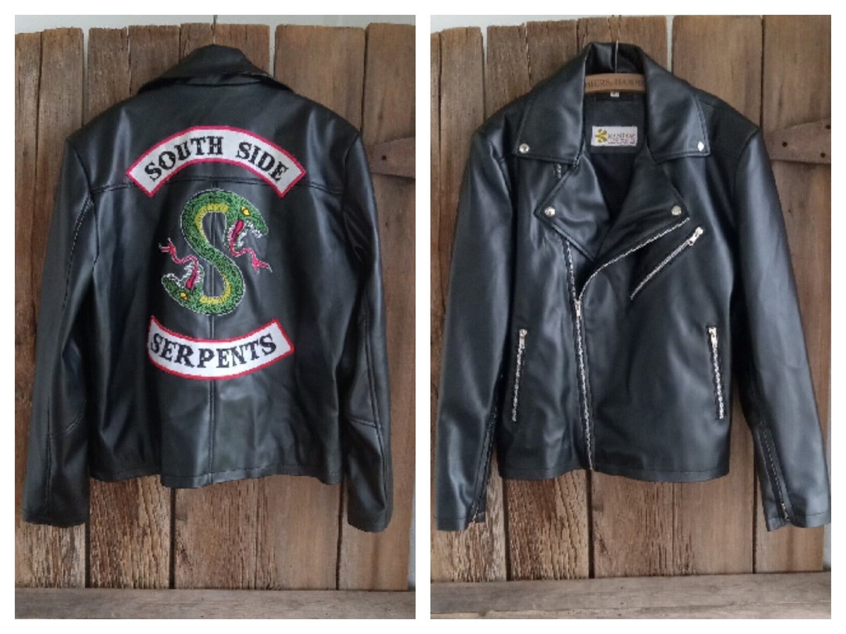 Riverdale South Side Serpents Black Faux Leather Biker Jacket Motorcycle  Small