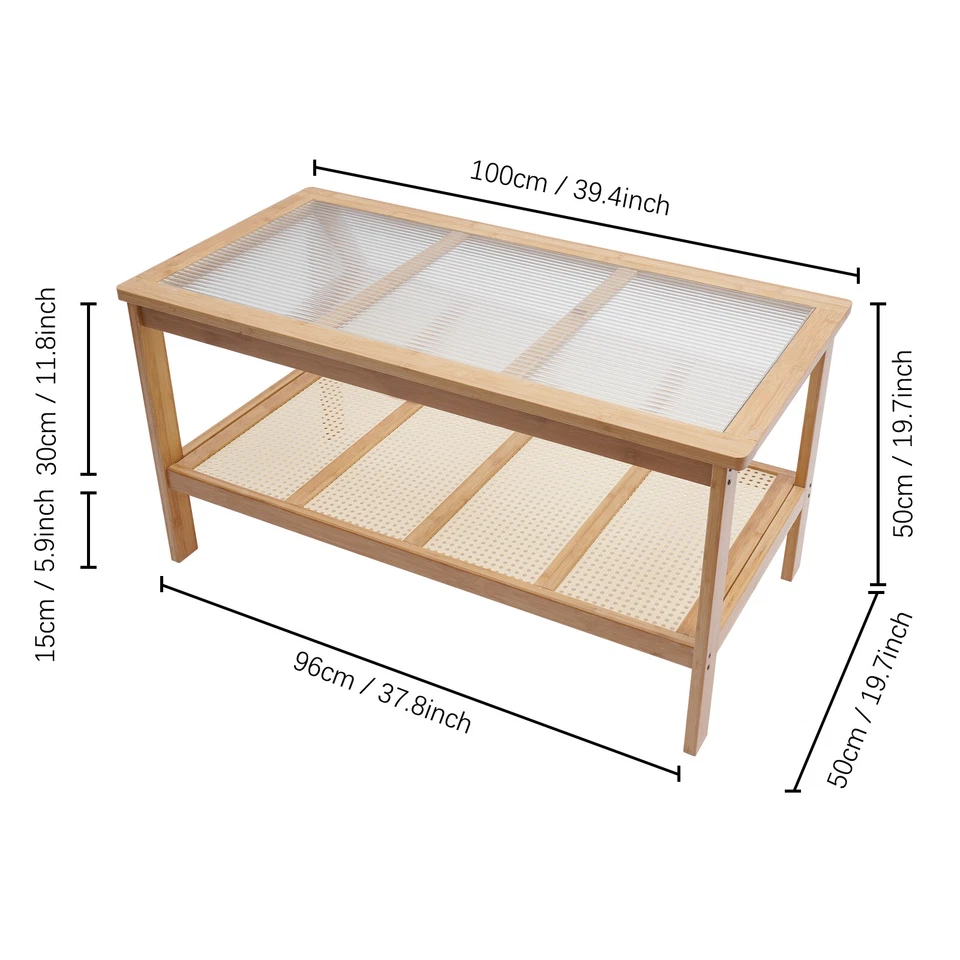 Wood Rectangle Coffee Table Glass Top Table Furniture For Living Room, Office - Image 3 of 4