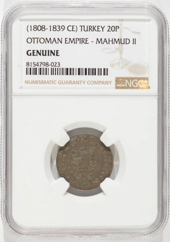 1808-1839 CE Turkey / Ottoman Empire 20 Para Mahmud II NGC Genuine 8154798-023