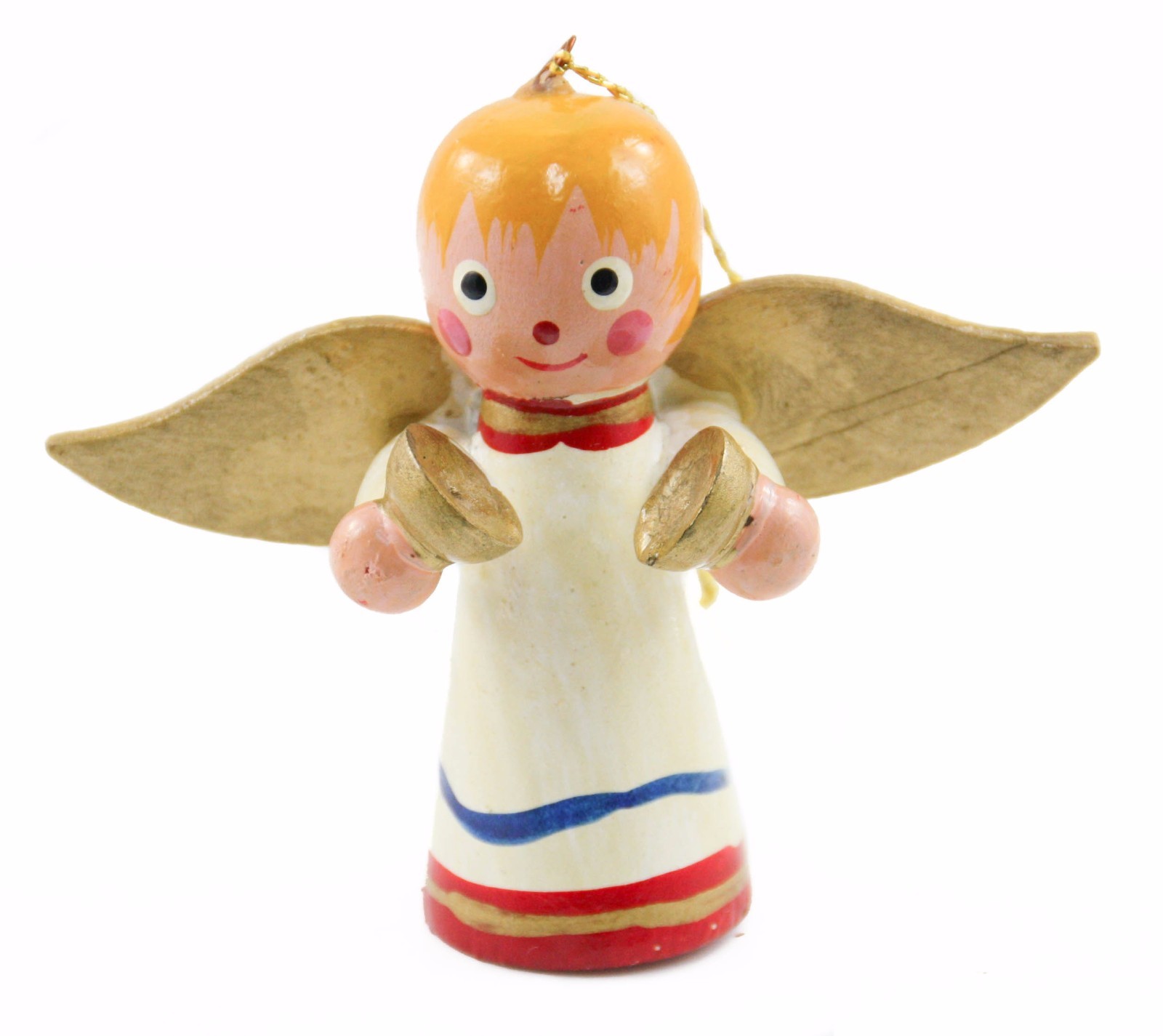 White Gold Wood Angel Christmas Ornament Holiday Decoration