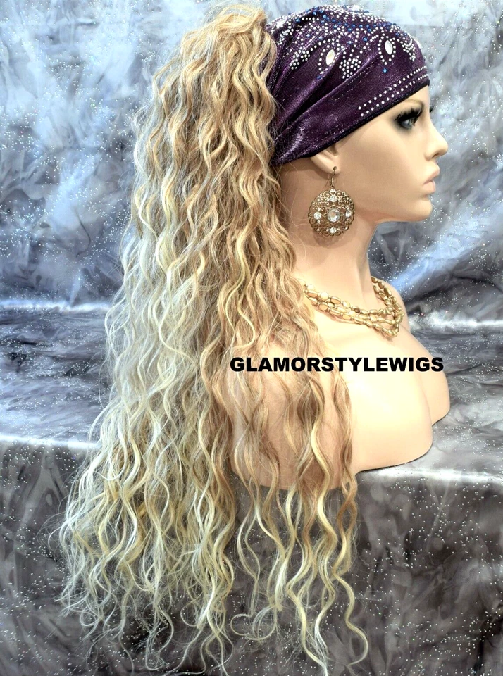 PONYTAIL HAIR PIECE EXTENSION LONG LAYERED CURLY MEDIUM BLONDE MIX #T27.613 NWT - Image 4 of 4