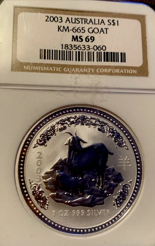 2003 ** Australia ** 1oz Silver Lunar ** Year of the Goat ** NGC MS69 **