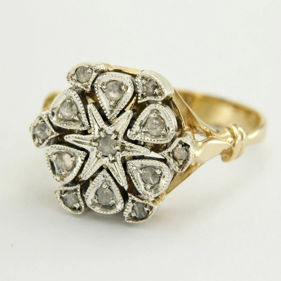 Bague en OR Jaune 14 Carats k et DIAMANT Style Ancienne 51 52 53 54 55 56 57 58  - Photo 3/4