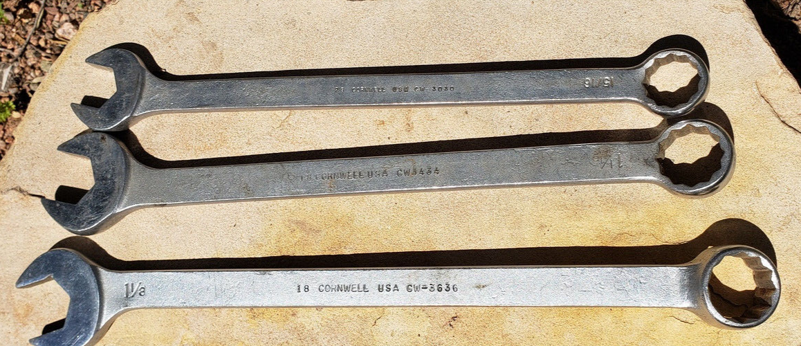 3 BIG Vintage Cornwell Wrenches! AW3636 11/8" CW3030 15/16, CW3434 1 1