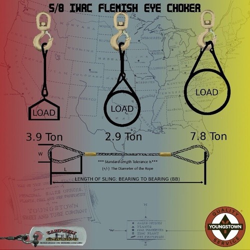 Girocollo Sling Filo Corda Acciaio 3/8” x 3’ IWRC Fiammingo Eye Lifting Rigging - Foto 1 di 7