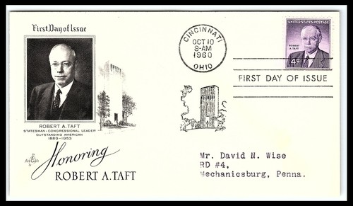 Cincinnati OH Honoring Robert A Taft FDC Stamped Envelope 1960 fdc41