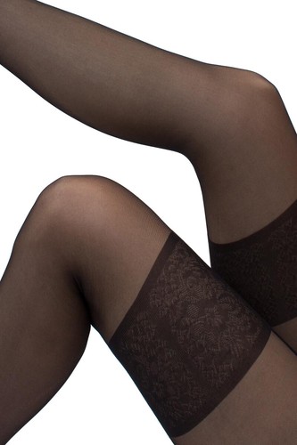 Giulia Intimo Noir 20 Sheer Open Crotch Lace Pattern Mock Suspender Pantymediase - Imagen 10 de 20