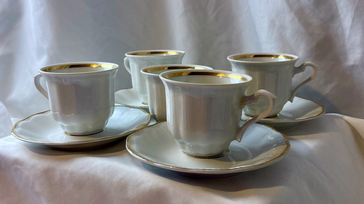 Walbrzych Porcelain Tea / Coffee Set Empire Pattern with Gold Trim