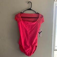 New York City Ballet- sheer cap sleeve leotard in raspberry size M 8-10 