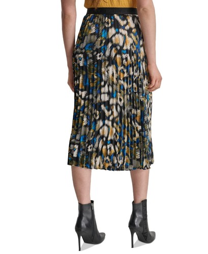 Dkny Women's Logo-Waistband Pleated Satin MIDI Skirt - Brstrk Leo-SUS - Picture 2 of 4