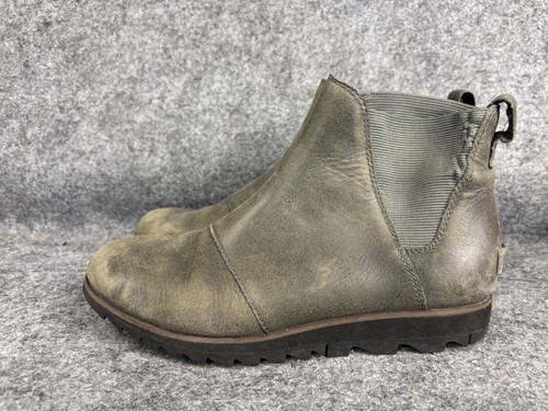 Sorel Boots Womens Size 6.5 Gray Emelie Chelsea Leather Waterproof Ankle