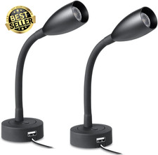 12V LED Dimmable Reading Light, Gooseneck Lamp with USB Charger for RV, 2-Pack