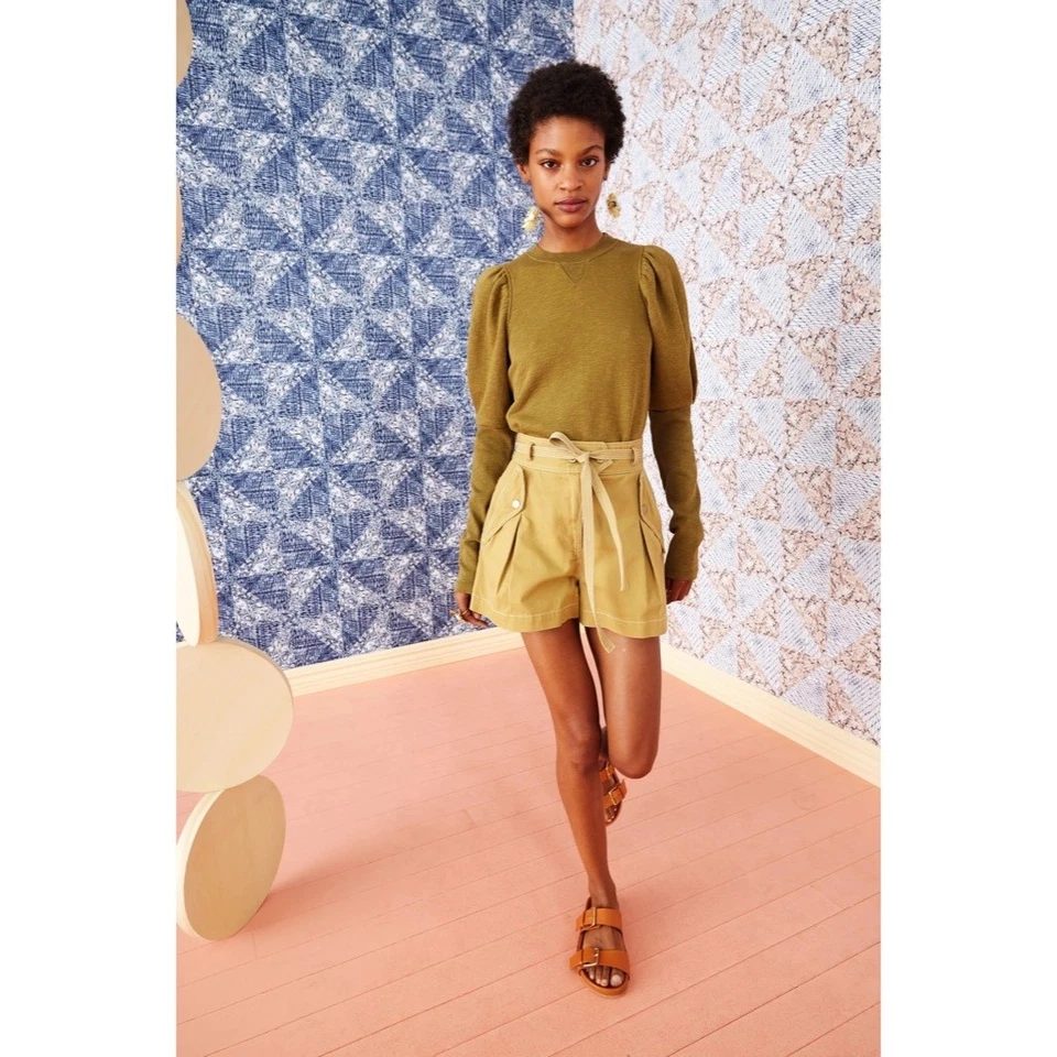 Pullover ULLA JOHNSON Philo Fatiga Verde Mangas Abullonadas Pullover Talla P X-Pequeño Foto 4 de 4