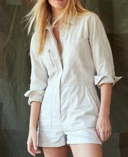 NEW Outerknown Women's XS Station Suit Shortall Organic Cotton Linen Romper