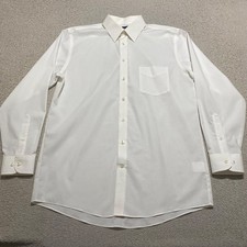Stafford Mens sz 16 Dress Shirt Solid White Long Sleeve Button-Front Travel