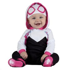 Marvel Spider Gwen Infant Costume Hooded Jumpsuit Size 12-18 Months Booties