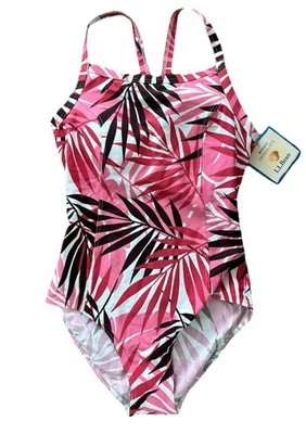L.L. Bean Womens One Piece Swimsuit NWT  10 Reg Palm Print Built In Bra Resort
