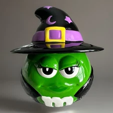 Vintage Galerie M&M's Ceramic Jar/Canister/Container Green Witch EUC