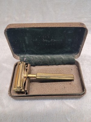 Valet Auto Strop Gold Tone Razor Vintage With Case