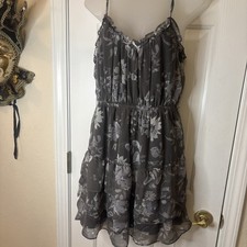 womens american eagle dress purple grey floral black robbon tie size 8