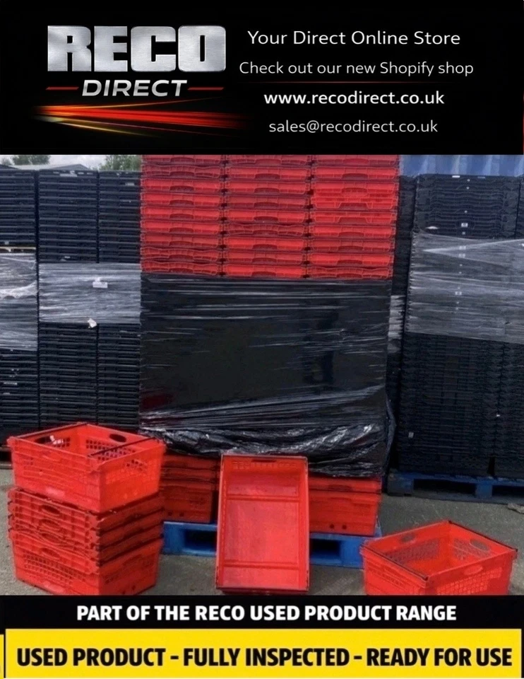10 x USED RED ,DEEP 600 X 400 X 250mm BALE ARM CRATE STACKING BOX TRAY STORAGE - Image 1 of 1