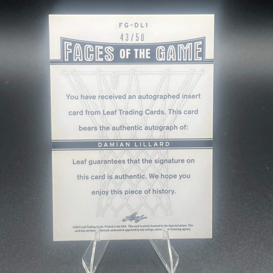 2013 Leaf Damian Lillard  Faces Of The Game AUTO RC ROOKIE Silver /50 RARE  - Image 2 of 2