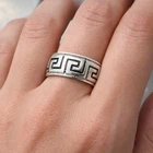 Estate 925 Sterling Silver Greek Key Band Ring Size 8 Italy 5.8g Vintage