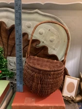 Half Round Hanging Wall Basket With Lid Natural Boho Woven Gods Eye Sits Crooked