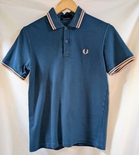 Fred Perry M12 Made in England Tipped Polo Shirt Blue 36 (Fits S) Mod Twin...