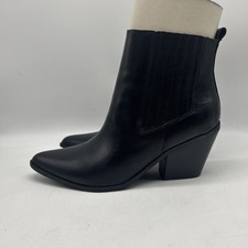Nine West Ankle Boots Womens 9 Black Leather Block Heel Western Chelsea Bootie