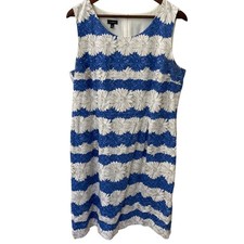 Talbots Women Floral Daisy Stripe Sleeveless lined  Sheath Dress Sz16 Blue White