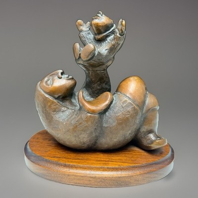 Mary Regat Bronze Sculpture Inuit JOY TO THE WORLD 1985 Ltd Ed #8/25 Wood Base