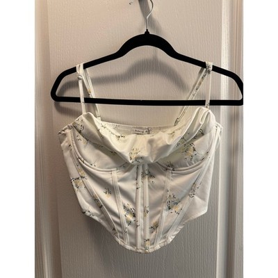 Adele B White Floral Corset Crop Top Bustier Cottagecore Coquette Cami Size L