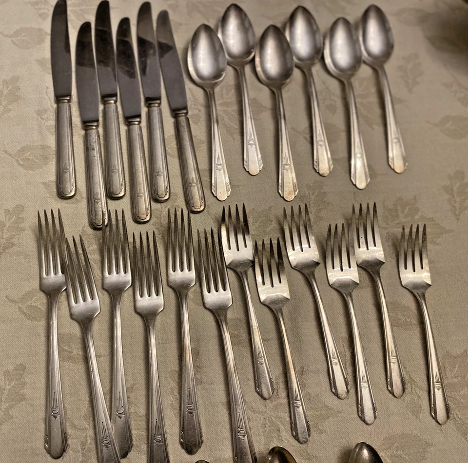 Wm. Rogers Oneida Silverplate ART DECO PARAMOUNT patrón 6 lugares ajustes S 30 PC Foto 2 de 3